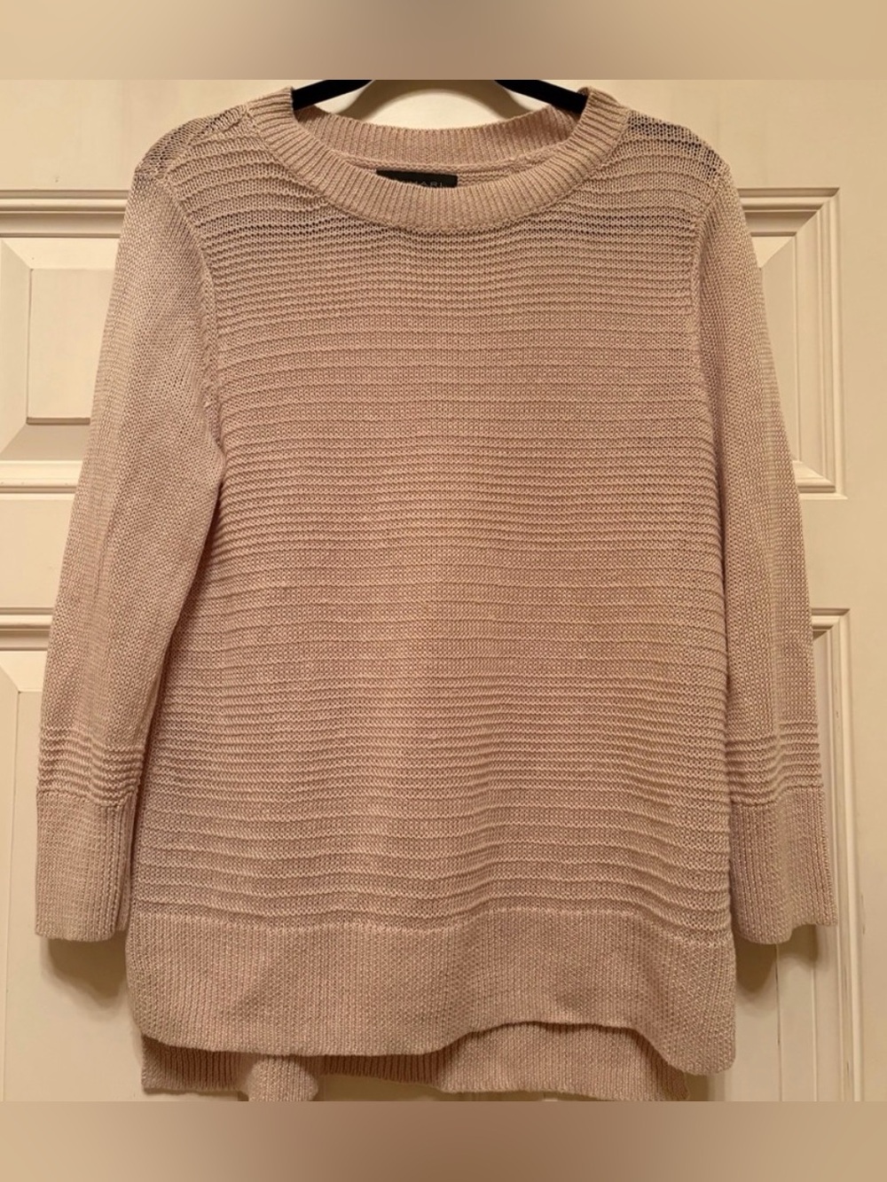 TAHARI 100% Linen Pullover Knit Light Pink Sweater Top Womens L